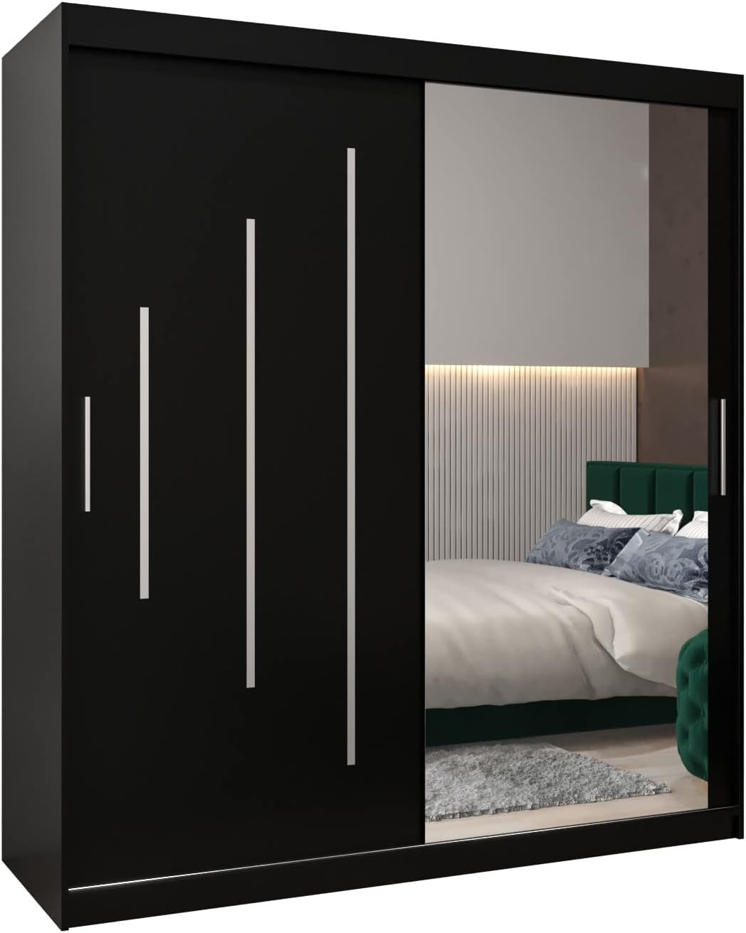 MEBLE KRYSPOL Kleiderschrank mit Spiegel York 2 - Garderobenschrank - Schrank Schlafzimmer - Mehrzweckschrank Zwei Schiebetüren - Regalen - Flur Möbel - Kleiderstange Schrank - Allzweckschrank