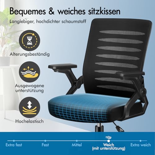 ALFORDSON Bürostuhl, Lendenstütze, Atmungsaktives Netz und Stoff, Hochklappbare/Verstellbare Armlehnen, Hochwertiger Schaumstoff, 180kg für Zuhause & Gaming, Wale, Schwarz