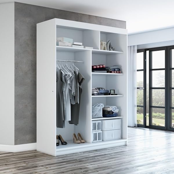 A&J MöbelLand Schwebetürenschrank MIT, 2-türig Kleiderschrank mit Spiegel (Schwarz, 160 cm x 215 cm)