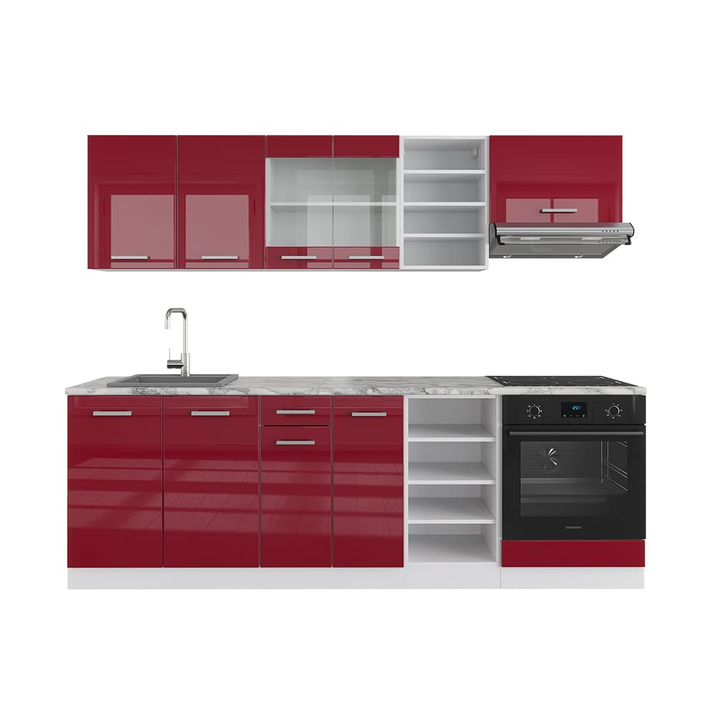 Vicco Küchenzeile R-Line, Küchenblock, Blau-Grau/Weiß, 240 cm ohne Arbeitsplatte