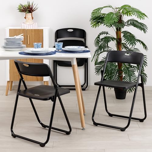 Baroni Home Klappstuhl mit PVC- und Stahlgestell, platzsparender zusammenklappbarer Sitz mit Füßen und Griff, Outdoor-Stuhl, Küche, Wohnzimmer, Reisen, 74x43x49 cm, 8 Stücke, Weiß