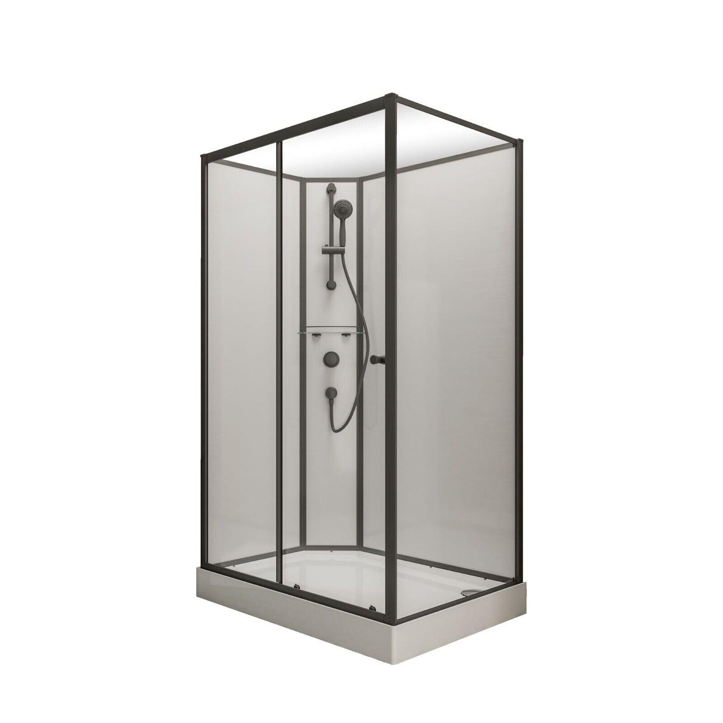 Schulte Ibiza Complete Shower 120 x 80 cm Shower Temple 5 mm Safety Glass Profile Matte Black Shower System Matte Black Rear Panels White Shower Tray White