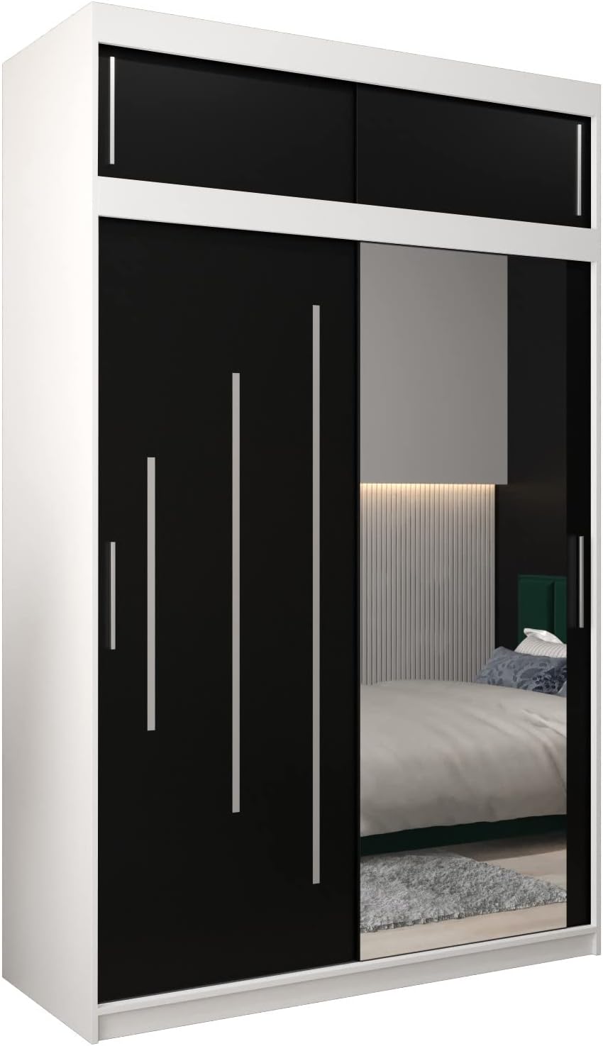 MEBLE KRYSPOL Kleiderschrank mit Spiegel York 2 - Garderobenschrank - Schrank Schlafzimmer - Mehrzweckschrank Zwei Schiebetüren - Regalen - Flur Möbel - Kleiderstange Schrank - Allzweckschrank