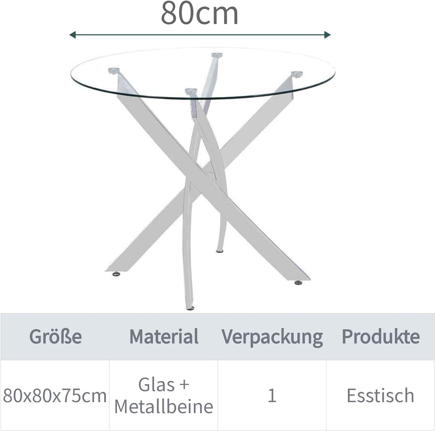 GOLDFAN Dining Table with 4 Chairs Dining Table Round Glass Kitchen Table Dining Room Chair Velvet 80 cm Green