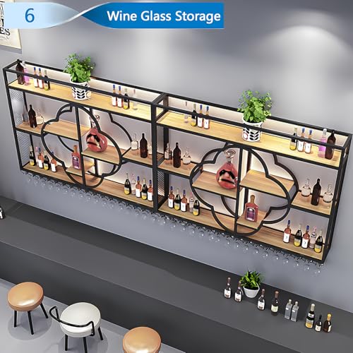 YDEHUEAD Moderne Metall Wand montiert Wein Display Rack, Flower Type-Schicht-Eisen-Rack, Wand Flaschenregal für Ba, Bar Einheit Floating Shelves, Flaschenregal für Home, Restaurant (Black, 150)