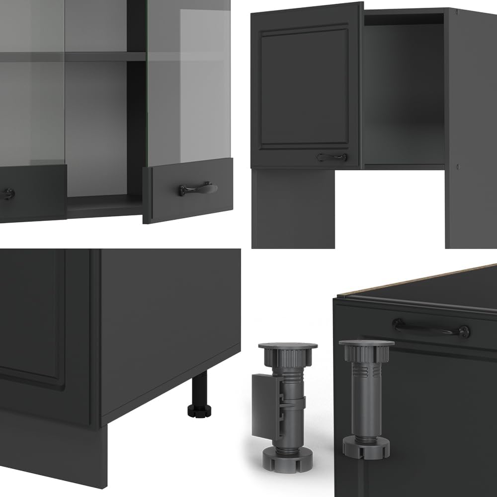 Vicco R-Line Fitted Kitchen Cabinets Anthracite Kitchen Furniture (Anthracite / White High Gloss, Corner 247 x 237 cm)