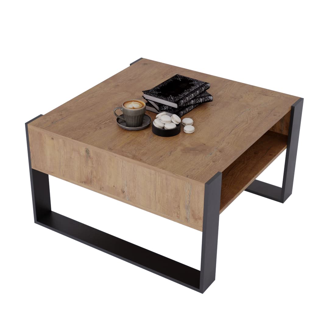 AKKE Karo Couchtisch für Wohnzimmer Beistelltisch Wohnzimmertisch Modern Sofatisch Kaffeetisch Deko Möbel für Wohnzimmer Wohnzimmertische Couchtische Eiche Mit Schwarzen Beinen