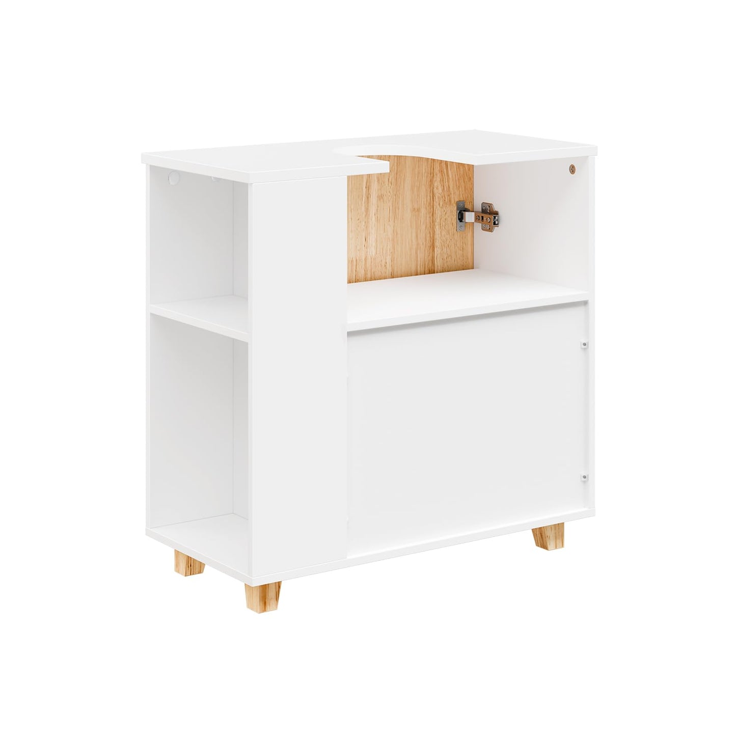 SoBuy BZR75-W Vanity Unit Bathroom Furniture - Bathroom Cabinet with Siphon Cut-Out, 2 Doors & 2 Open Compartments - Space-Saving Vanity Unit, White / Natural 60 x 60 x 29 cm