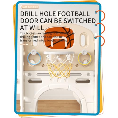 Rutsche mit Klettergerüst für Kinder: Indoor Spielplatz mit - Aufbewahrungsbox Tunnel Treppenleiter Basketballkorb und Durchgangsbereich Gartenrutsche (Star Set-G-Brown)