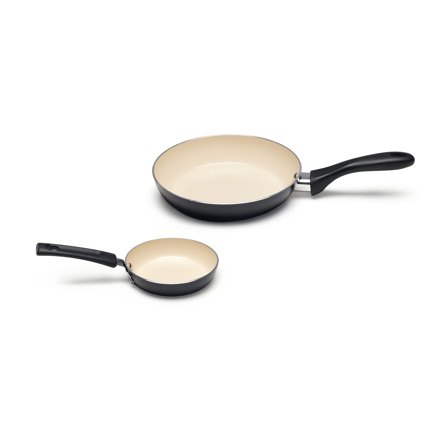 Amazon Basics 11-teiliges Kochgeschirr-Set mit Töpfen und Pfannen aus Keramik, antihaftbeschichtet, PFOA- und PTFE-frei, Schwarz/Creme