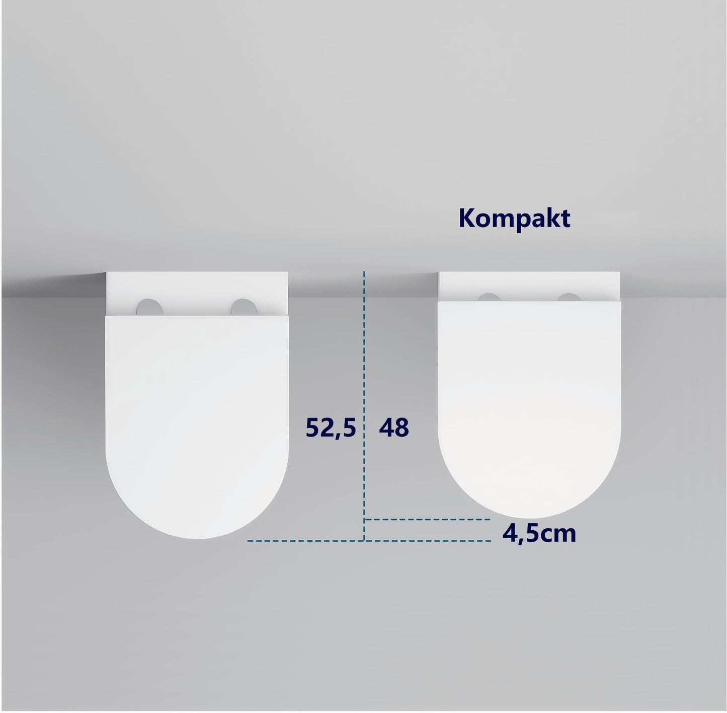 UDiseño Wall Toilet Rimless Toilet, 360° Superspin Flush Hanging Toilet, Raised Complete Set, D Shape, Low Noise Tornado Toilet Flush, UF Lid Seat with Soft-Close Mechanism, 52.5 cm Long, White