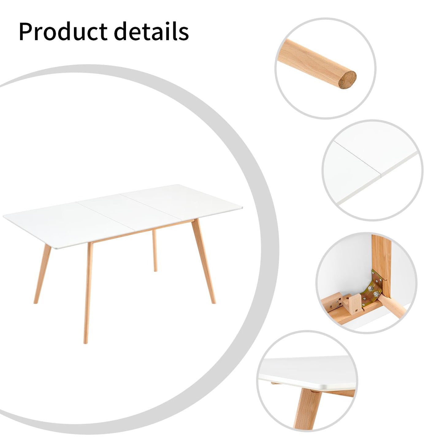 H.J WeDoo Esszimmergruppe mit 4 Essstühlen, Rechteckig Esstisch und Stühle für Esszimmer, Küche, Wohnzimmer, Weißer Esstisch und Graue Stühle