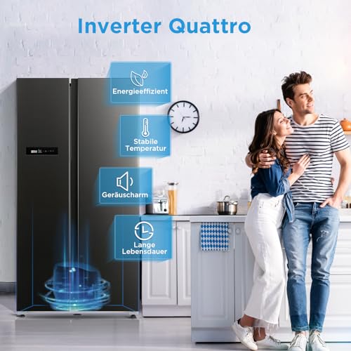 Midea KS-DDX 6.32 WT Side-by-Side Kühl-/Gefrierkombination/ 178,8 cm Höhe/ 254 kWh/Jahr/No Frost/Dual Inverter Compressor/mit 3in1 Wasser-/Eisspender und Wassertank, Dark Inox