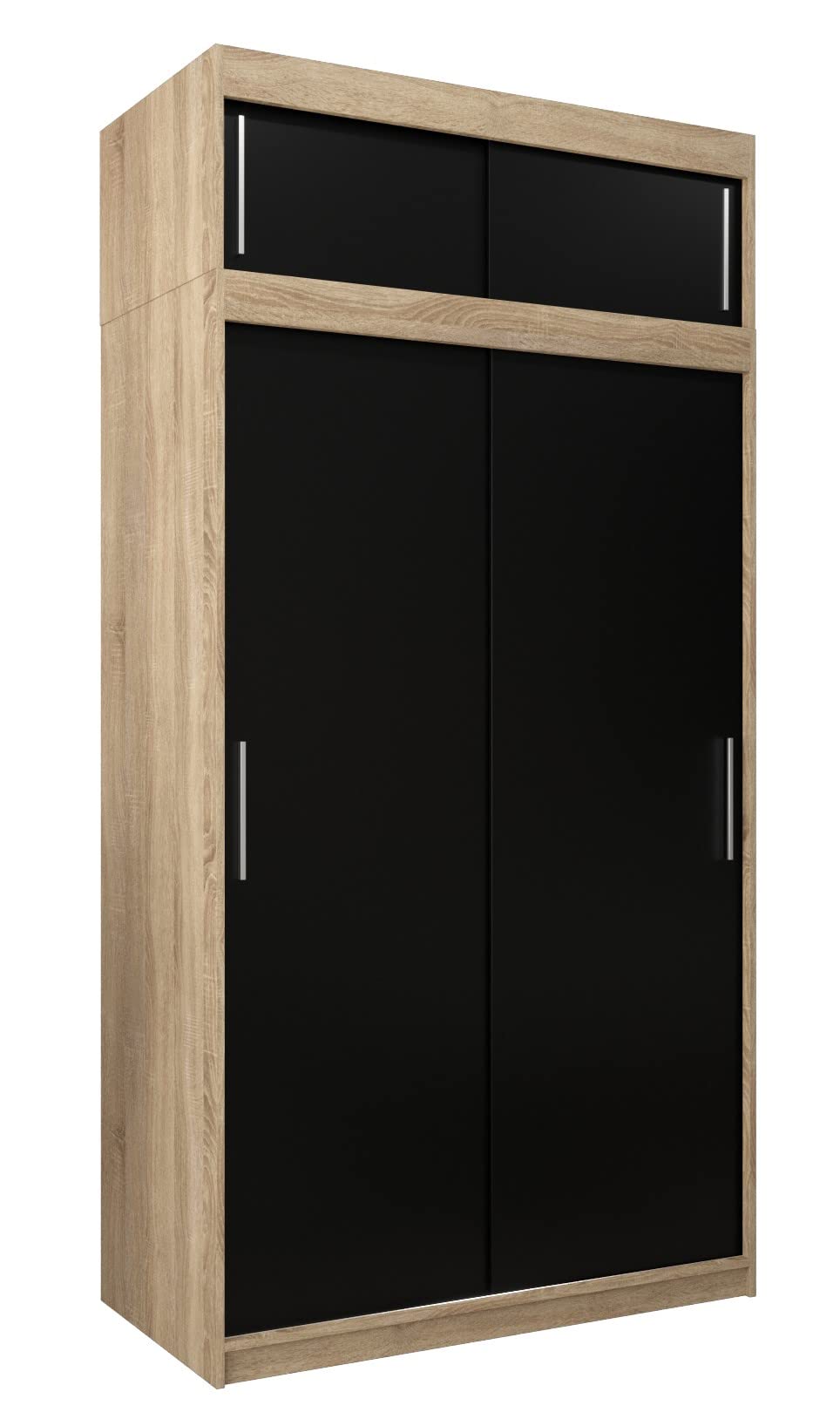 MEBLE KRYSPOL Tokyo 250 Wardrobe with Three Sliding Doors for Bedroom – Modern Storage Cabinet with Clothes Rail and Shelves – 250 x 200 x 62 cm – Matte Black and Artisan