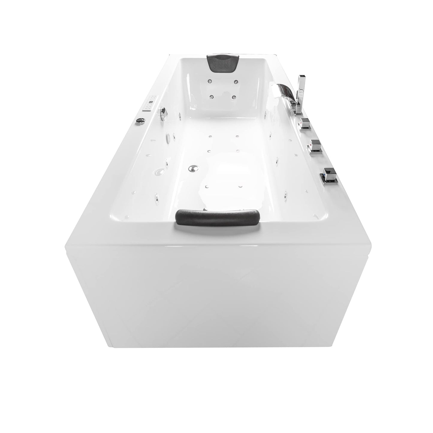 Basera® Classic Indoor Whirlpool Badewanne Naxos mit 24 Massagedüsen, Wasserfall, LED-Ambiente, Touchpanel, Bluetooth und Radio (180 x 90 x 62 cm)