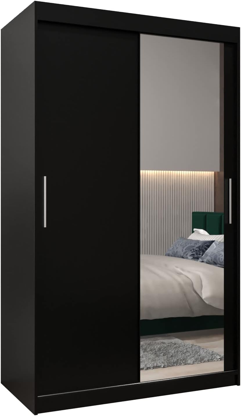 MEBLE KRYSPOL Kleiderschrank mit Spiegel Tokyo 2 - Garderobenschrank - Schrank Schlafzimmer - Mehrzweckschrank DREI Schiebetüren - Regalen - Flur Möbel - Kleiderstange Schrank - Allzweckschrank