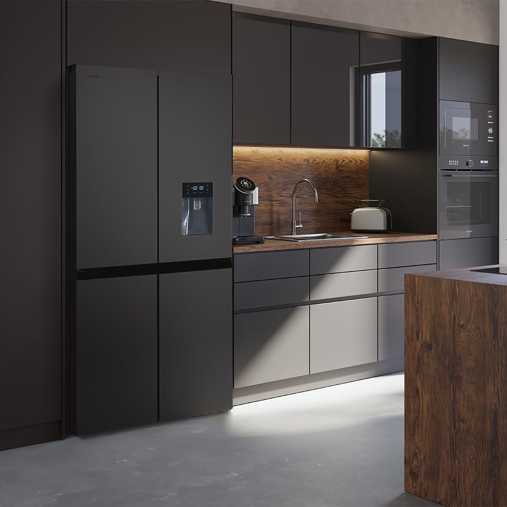 Cecotec Amerikanischer Kühlschrank, 4 Türen, 564 l, Bolero, CoolMarket, 4D 564 Dark E. 183 cm hoch, 91 cm breit, Wasserspender, geringer Stromverbrauch, Invertermotor, Plus, Total NoFrost