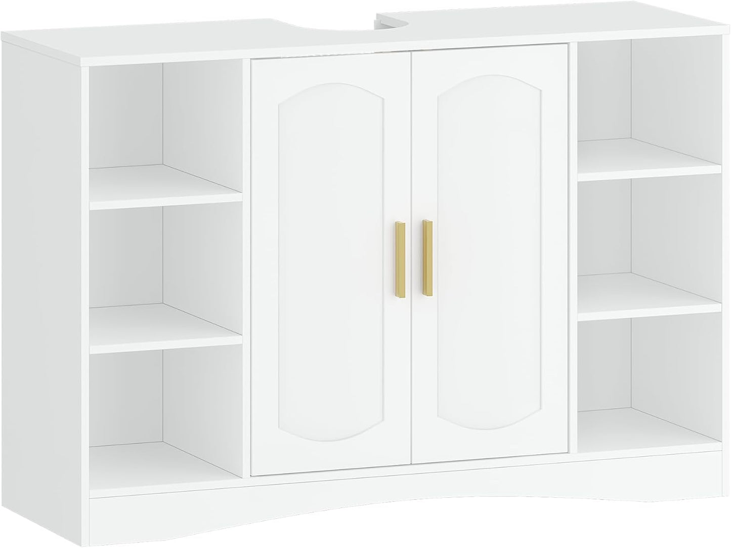 HEXCELEN Vanity Unit, Bathroom Cabinet, Vanity Unit with 2 Doors, 6 Open Compartments, Bathroom Cabinet, Adjustable Shelf, Lots of Storage Space, White, 30 x 90 x 61.2 cm