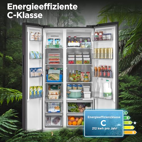 Midea KS-DDX 6.32 WT Side-by-Side Kühl-/Gefrierkombination/ 178,8 cm Höhe/ 254 kWh/Jahr/No Frost/Dual Inverter Compressor/mit 3in1 Wasser-/Eisspender und Wassertank, Dark Inox