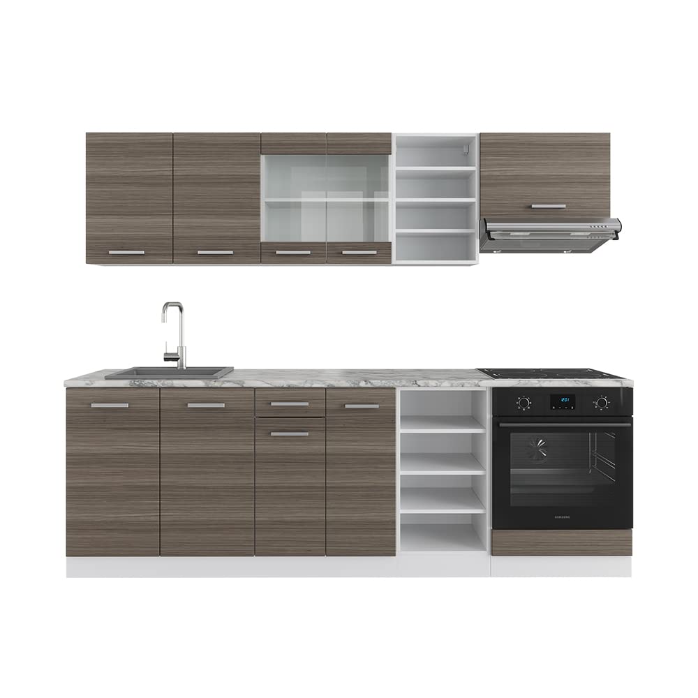 Vicco Küchenzeile R-Line, Küchenblock, Blau-Grau/Weiß, 240 cm ohne Arbeitsplatte