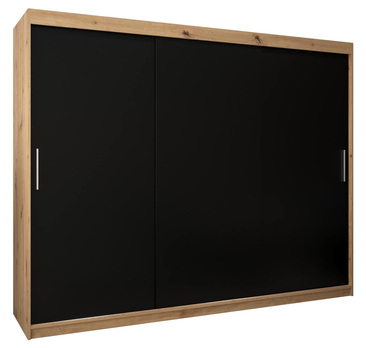 MEBLE KRYSPOL Tokyo 250 Wardrobe with Three Sliding Doors for Bedroom – Modern Storage Cabinet with Clothes Rail and Shelves – 250 x 200 x 62 cm – Matte Black and Artisan