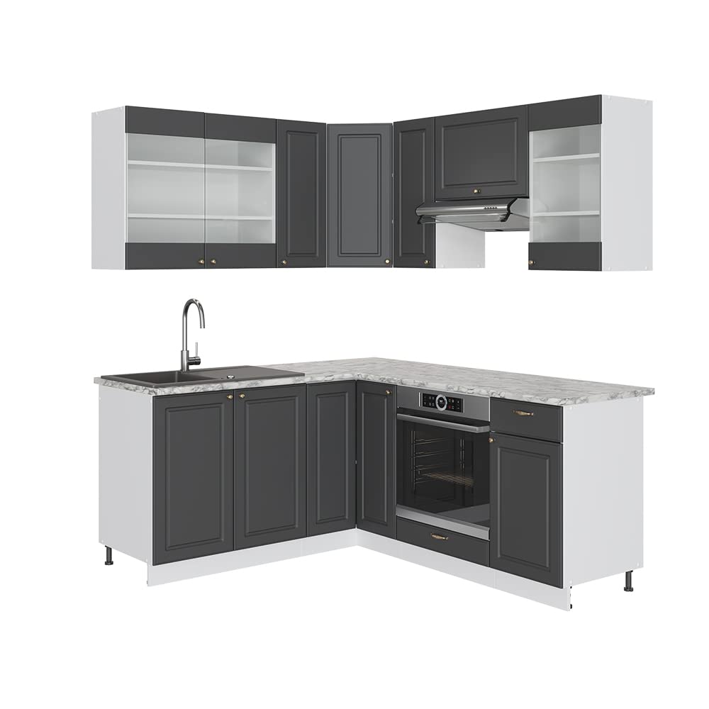 Vicco Eckküche Fame-Line, Grün-Gold Landhaus/Weiß/Weiß, 160 x 190 cm ohne Arbeitsplatte