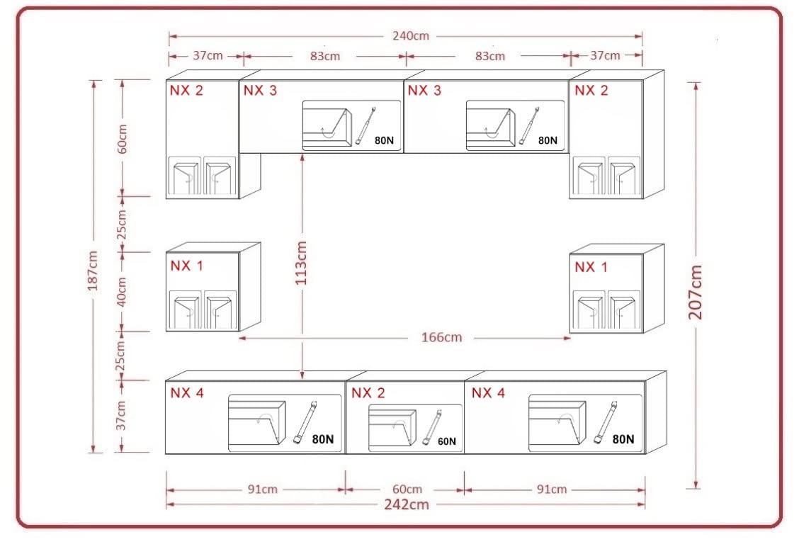 Furnitech Living Room Wall Unit | Hanging Living Room Wall Unit Modern | Living Room Cabinet Wall with Shelves and TV Cabinet | Living Room Furniture without LED (Nowara AN1-17S-M50 1A)
