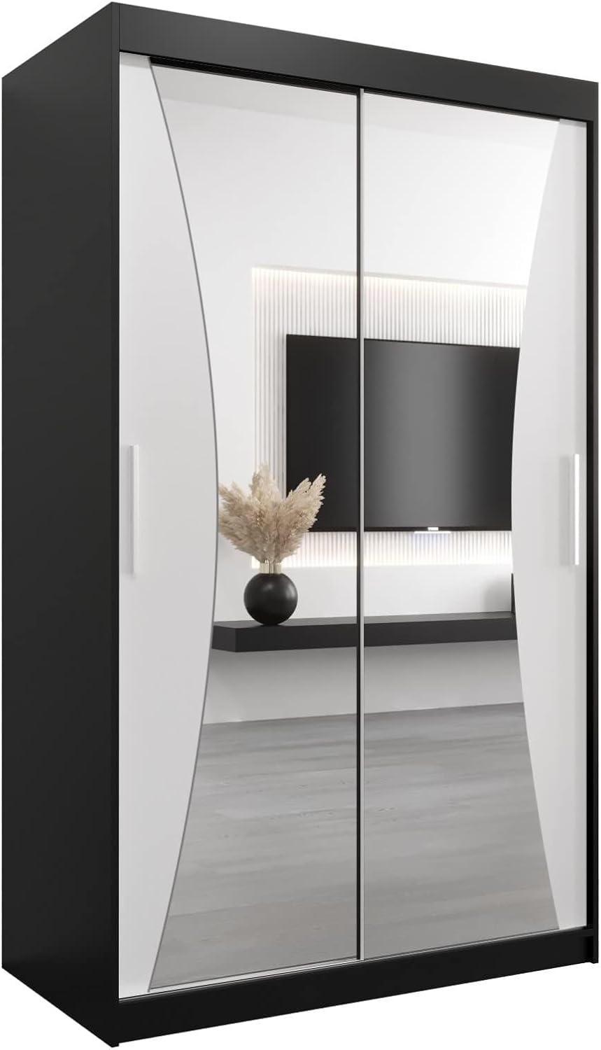 MEBLE KRYSPOL Kleiderschrank mit Spiegel Monaco - Garderobenschrank - Schrank Schlafzimmer - Mehrzweckschrank DREI Schiebetüren - Regalen - Flur Möbel - Kleiderstange Schrank - Allzweckschrank