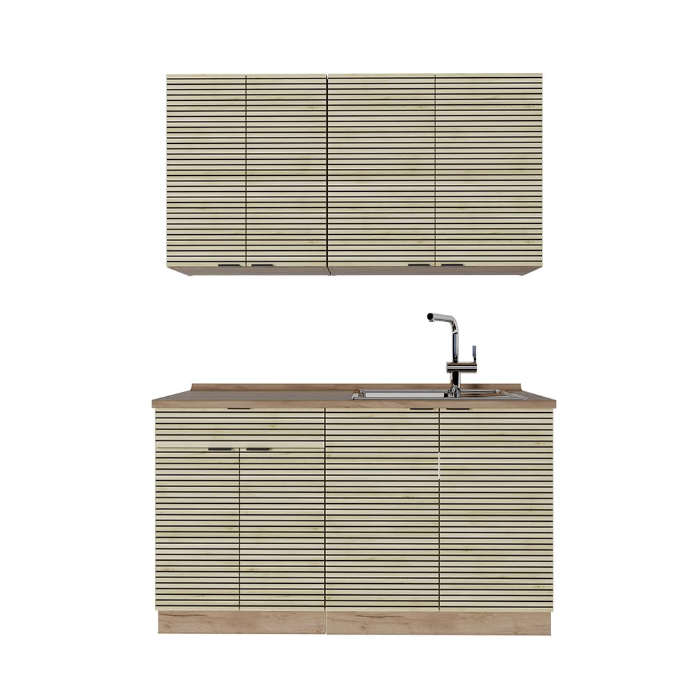 Vicco Kitchen Unit, Kitchen Block, Fitted Kitchen, Fame-Line, Single, Country House, 140 cm, Modern Kitchen Cabinets, Sink Cabinets, Drawers Cabinet Base, Wall Cupboard, Wall Glass Cabinet (Oak, Anthracite, Gold)