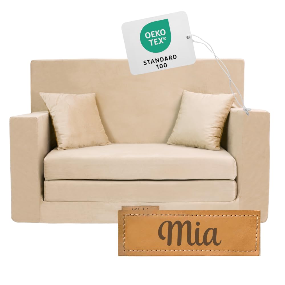 Flumi Personalised Children's/Teenager's Couch/Armchair/Sofa Bed, with Engraving of Child's Name, Play Sofa, Sleeping Chair, Bed Function, Children's Furniture, 92 x 40 x 60 cm, Microfibre (Grey)