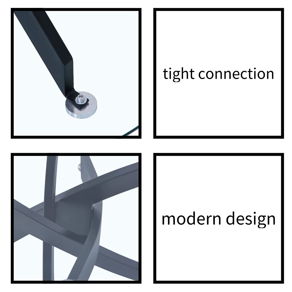 GOLDFAN Esstisch Rund Glas Moderner Küchentisch 80cm Runder Glas Esszimmertische mit Metallbeinen für Esszimmer Wohnzimmer Küche, Schwarz