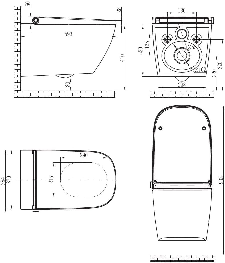 BERNSTEIN Dusch-WC Pro+ 1104 in Weiß mit 5 Jahre Garantieerweiterung, Spülrandloses Hänge-WC mit Bidet Funktion – Komplettanlage mit Fernbedienung Absenkautomatik selbstreinigende Düse