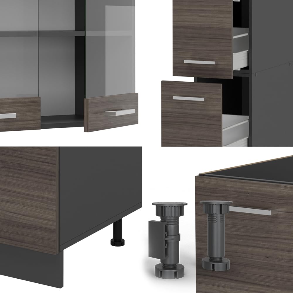 Vicco R-Line Fitted Kitchen Cabinets Anthracite Kitchen Furniture (Anthracite / White High Gloss, MUS 350 cm)