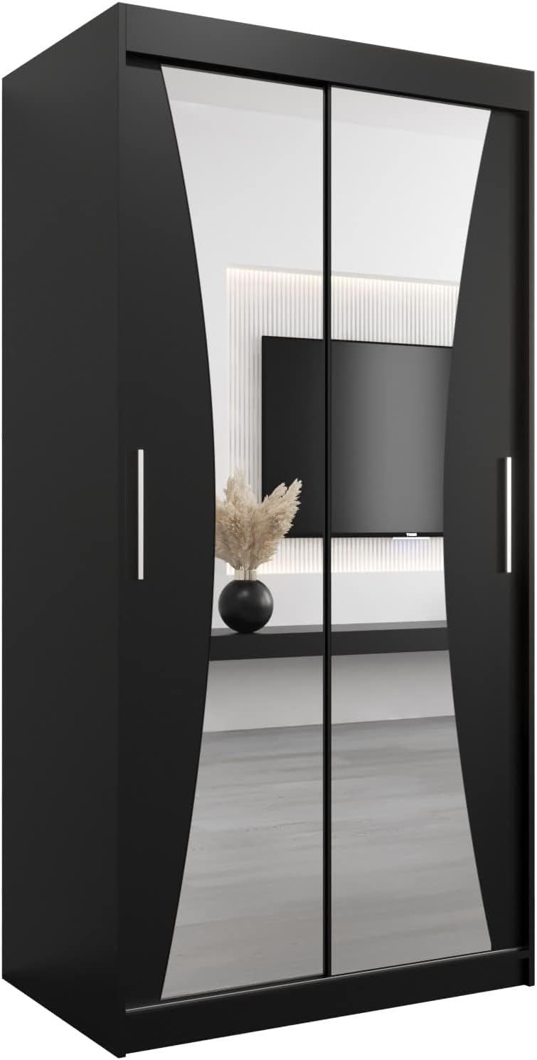 MEBLE KRYSPOL Kleiderschrank mit Spiegel Monaco - Garderobenschrank - Schrank Schlafzimmer - Mehrzweckschrank DREI Schiebetüren - Regalen - Flur Möbel - Kleiderstange Schrank - Allzweckschrank