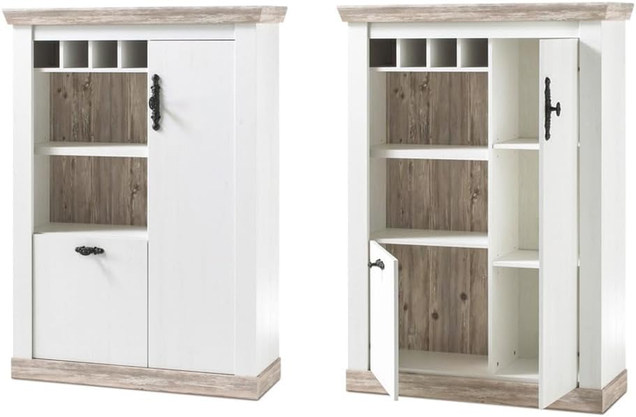 Lomadox Country House Wall Unit Set and Coffee Table, Pine White and Oslo Dark, LED Lighting, W x H x D Approx. 330 x 201 x 44 cm