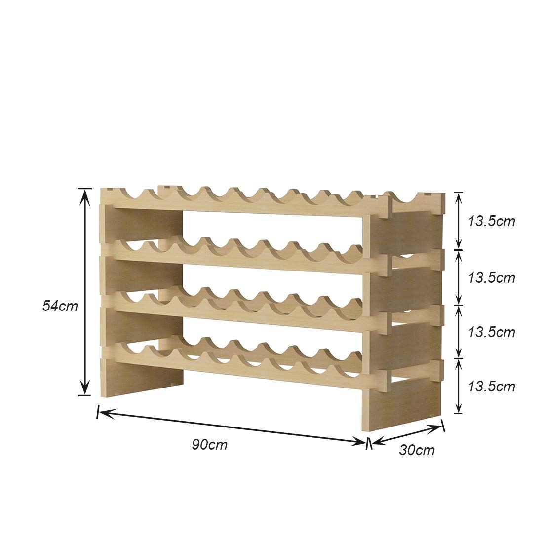 sogesfurniture Weinregal Flaschenregal mit 4 Ebenen für 32 Flaschen Wein Holzregal Weinhalter Weinständer Flaschenständer für Küche, Esszimmer, Bar, 90x30x54cm, BHEU-BY-WS4832M