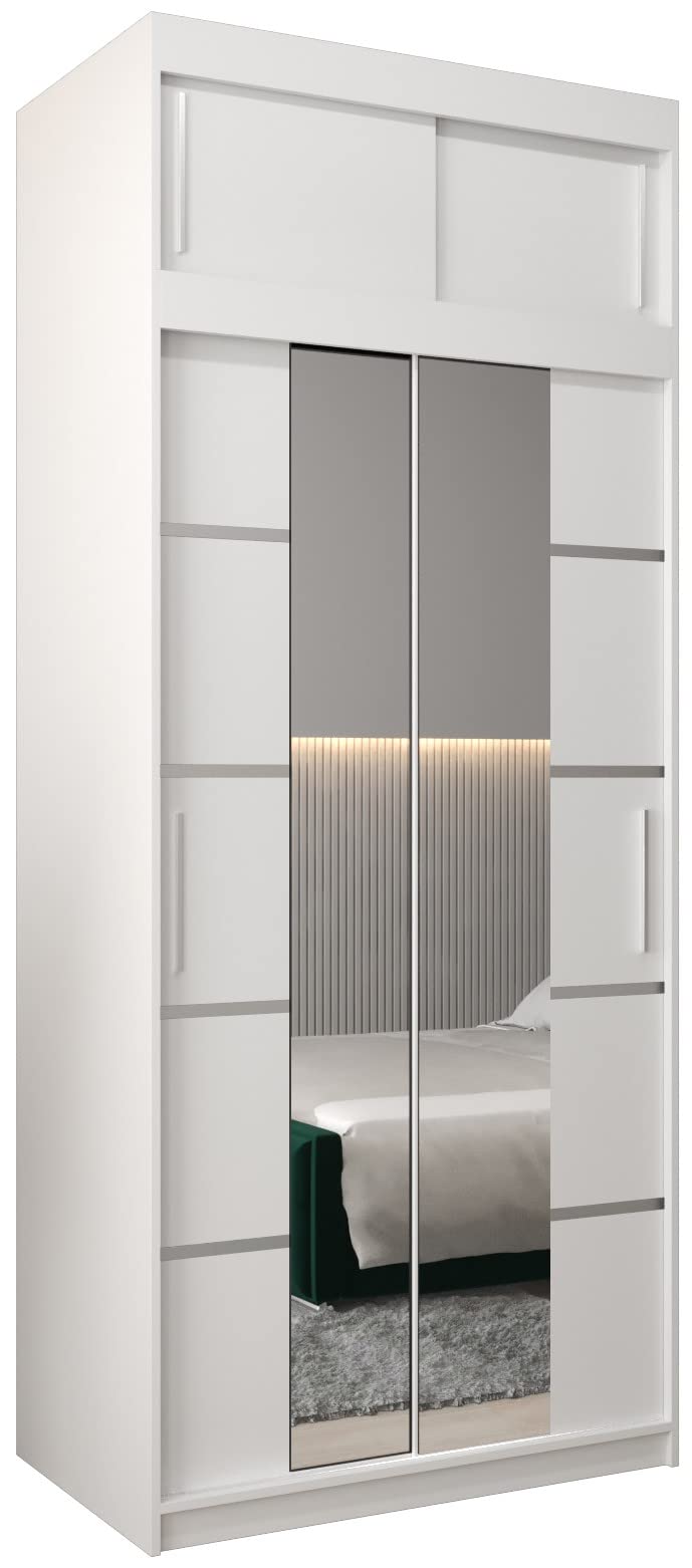 MEBLE KRYSPOL Verona 4 250 Bedroom Wardrobe Sliding Doors Cabinet with Mirror Wardrobe with Mirror Sliding Door Wardrobe Sliding Doors - 250 x 240 x 62 cm - Sonoma with Extension