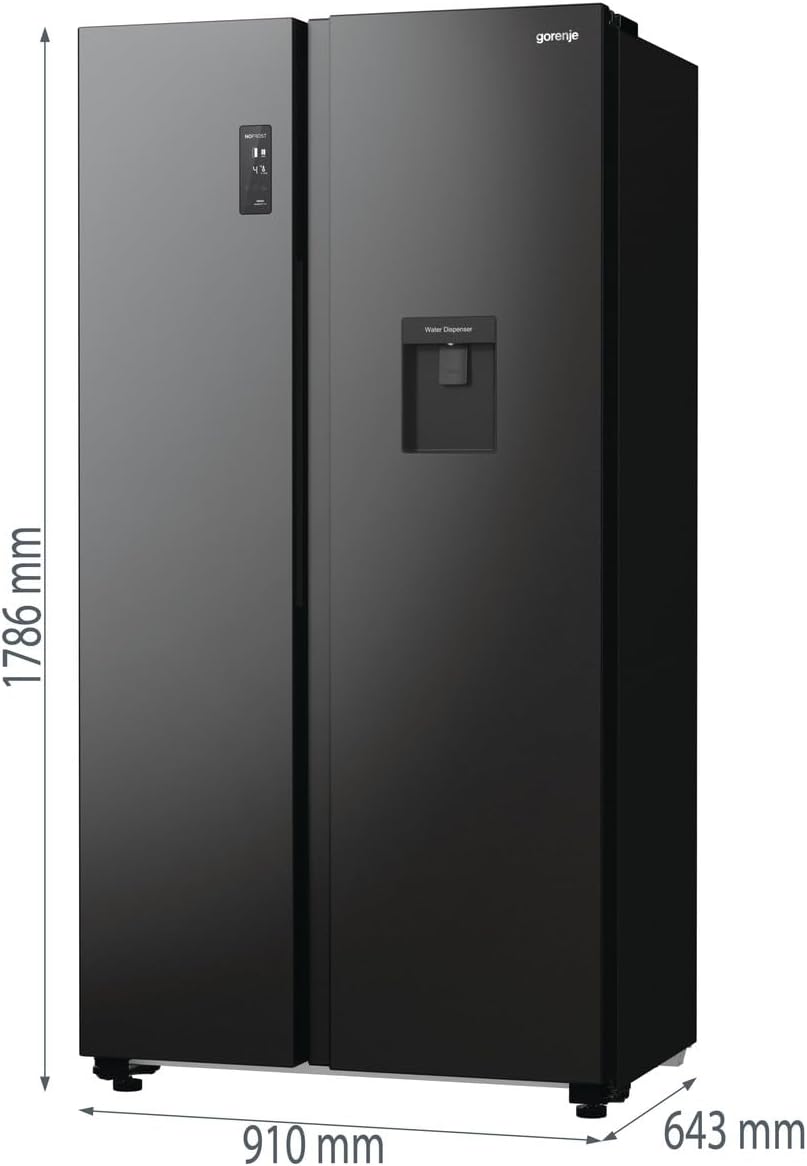 Gorenje NRR 9185 EABXLWD Side by Side Kühl-Gefrierkombination, Made in Europe, EEK E, NoFrostPlus, Inverter-Kompressor, Crisp Zone, ConvertActive Zone, FastFreeze, 178,6 cm, schwarz