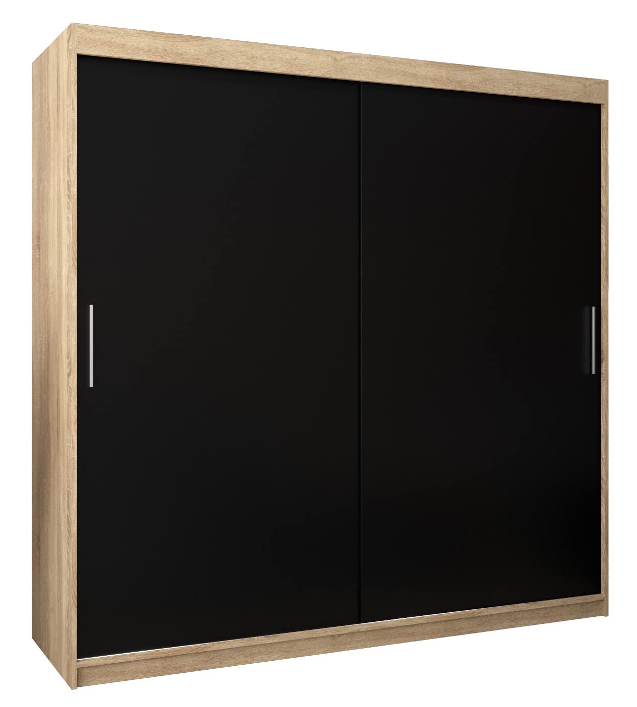 MEBLE KRYSPOL Tokyo 250 Wardrobe with Three Sliding Doors for Bedroom – Modern Storage Cabinet with Clothes Rail and Shelves – 250 x 200 x 62 cm – Matte Black and Artisan