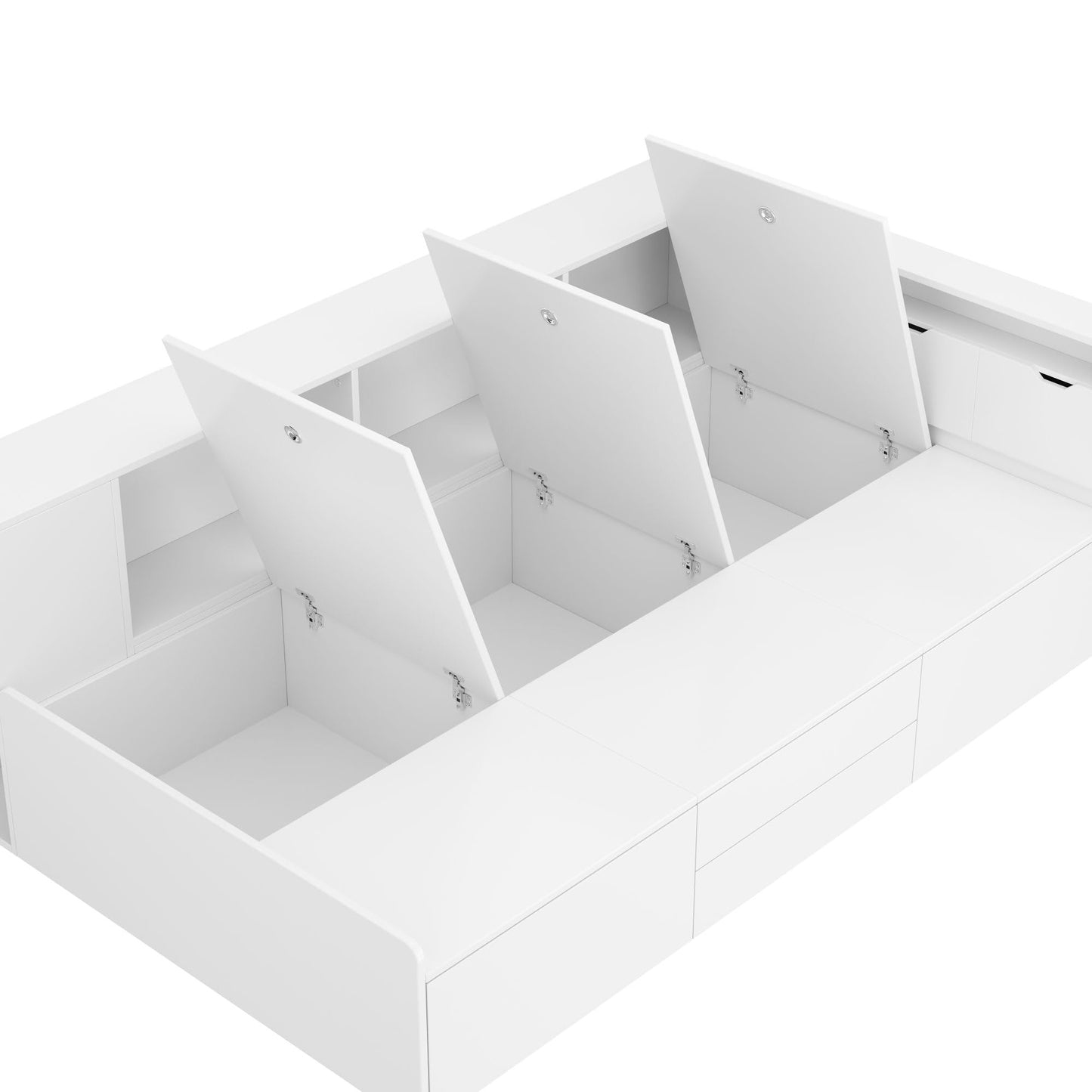 Children's Bed 90 x 200 cm, Wooden Bed with Drawers and Board, Headboard with Bookshelf and Fall Protection, Bed with Slatted Frame and Storage Space, Teenager's Bed, Functional Bed, Wooden Bed Frame,
