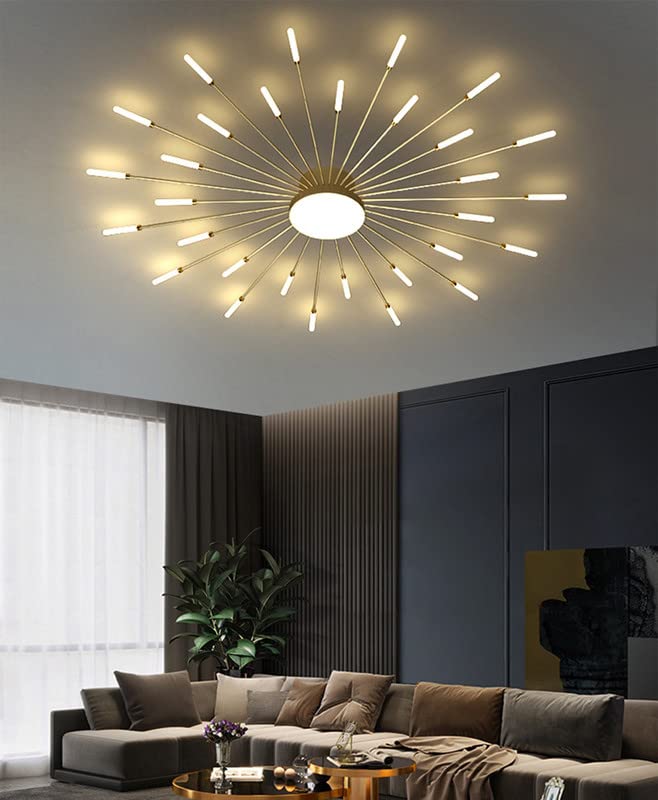minifair Moderne LED-Deckenleuchte, 12 + 1 Köpfe, halbbündige Deckenleuchte, goldene Kronleuchter, Deckenbeleuchtung für Schlafzimmer, Wohnzimmer, Küche, Esszimmer, Restaurant