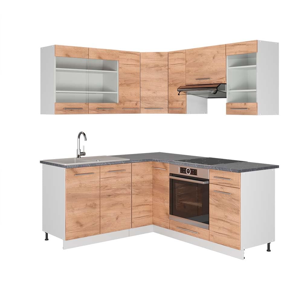 Vicco Eckküche Fame-Line, Grün-Gold Landhaus/Weiß/Weiß, 160 x 190 cm ohne Arbeitsplatte