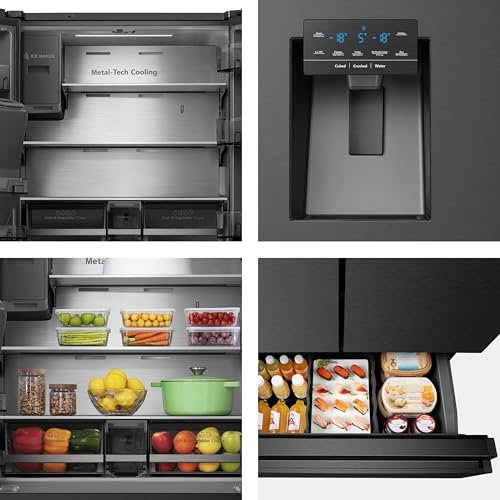 Hisense RF632N4WIE French Door Kühl-Gefrierkombination/ NoFrostPlus/ Inverter-Kompressor/ Wasserspender/ CrispZone/ 200 cm/ Kühlteil 336 l/ Gefrierteil 149 l/ 38 dB/ 295 kWh/ Jahr/ Inox-Look