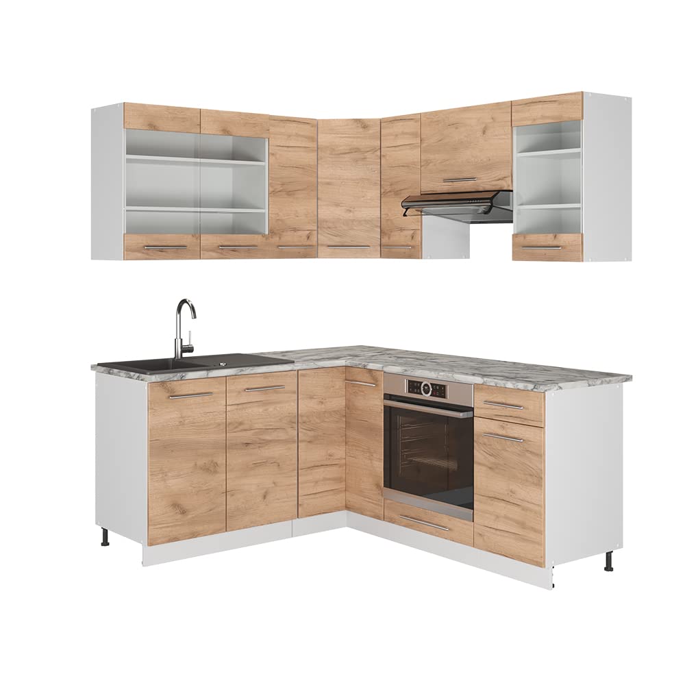 Vicco Eckküche Fame-Line, Grün-Gold Landhaus/Weiß/Weiß, 160 x 190 cm ohne Arbeitsplatte