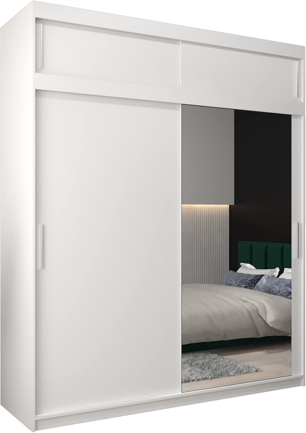 MEBLE KRYSPOL Kleiderschrank mit Spiegel Tokyo 2 - Garderobenschrank - Schrank Schlafzimmer - Mehrzweckschrank DREI Schiebetüren - Regalen - Flur Möbel - Kleiderstange Schrank - Allzweckschrank