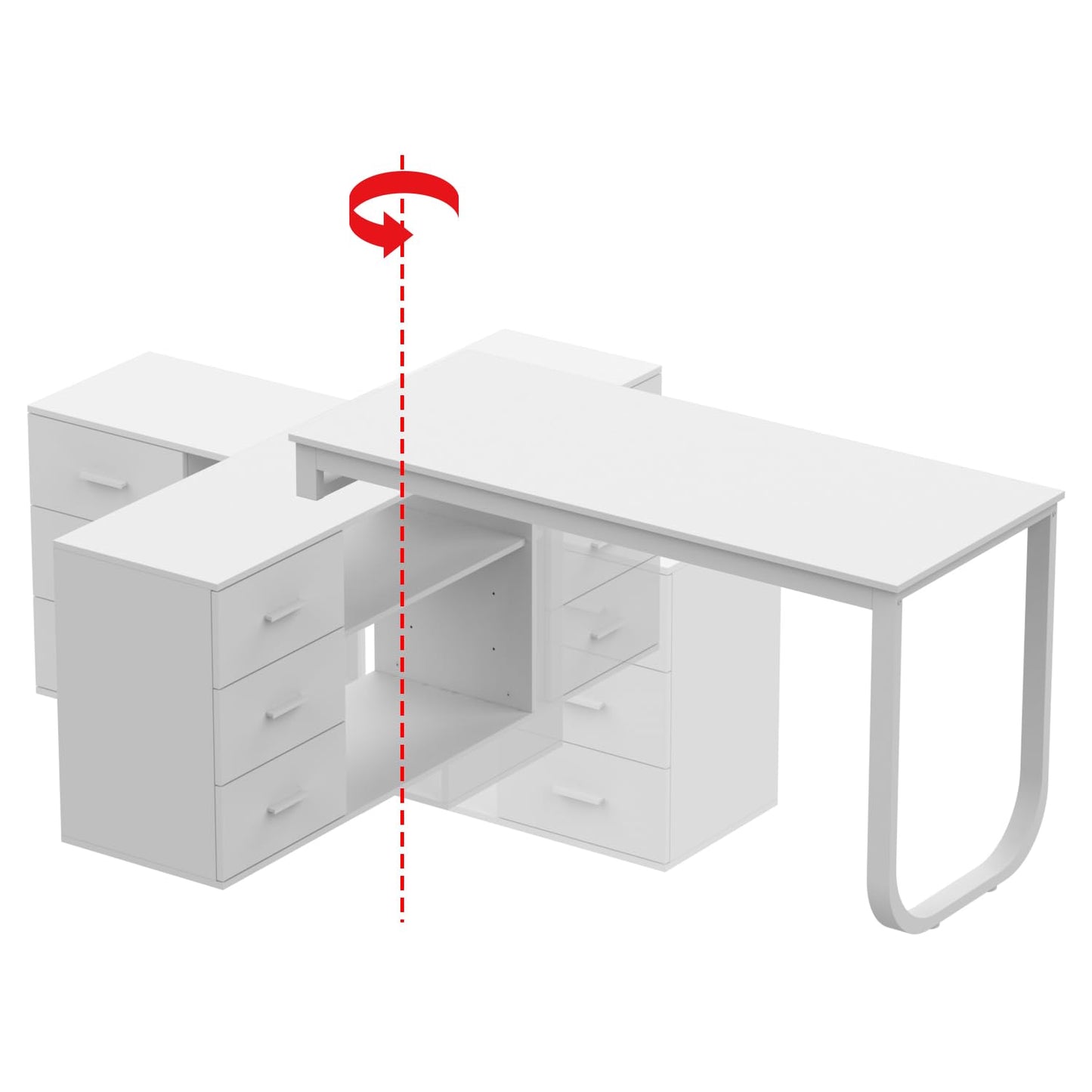 DEZAGCE L Förmiger Schreibtisch, Eckschreibtisch, Computertisch, Schbreibtisch mit 3 Schubladen und 105 cm Länge Aktenschrank,Arbeitstisch, Schreibtische, Weiß, 140 x 105 x 75 cm