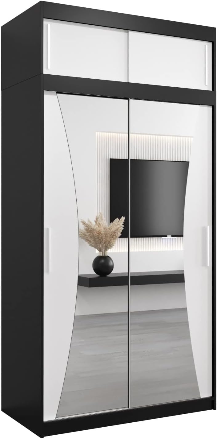 MEBLE KRYSPOL Kleiderschrank mit Spiegel Monaco - Garderobenschrank - Schrank Schlafzimmer - Mehrzweckschrank DREI Schiebetüren - Regalen - Flur Möbel - Kleiderstange Schrank - Allzweckschrank