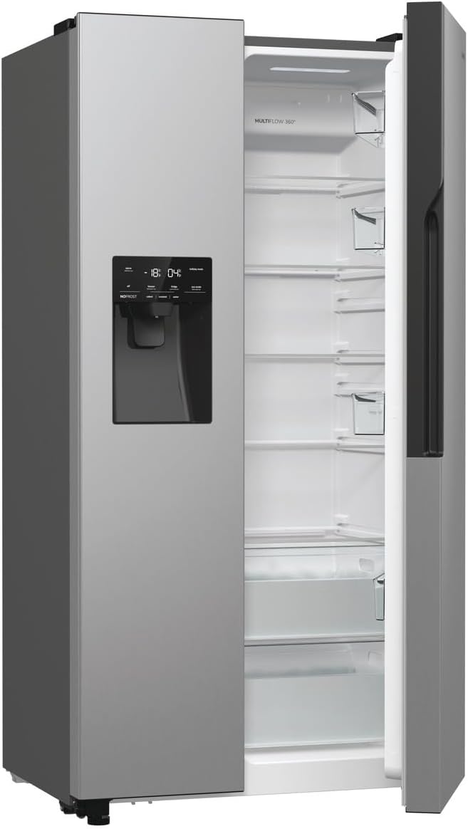 Gorenje NRR9185ESXL Side by Side Fridge-Freezer, NoFrost Plus, Inverter Compressor, Water and Ice Cube Dispenser, SensoTech, 178.6 cm, Fridge Capacity 376 L, Freezer Capacity 190 L, Stainless Steel