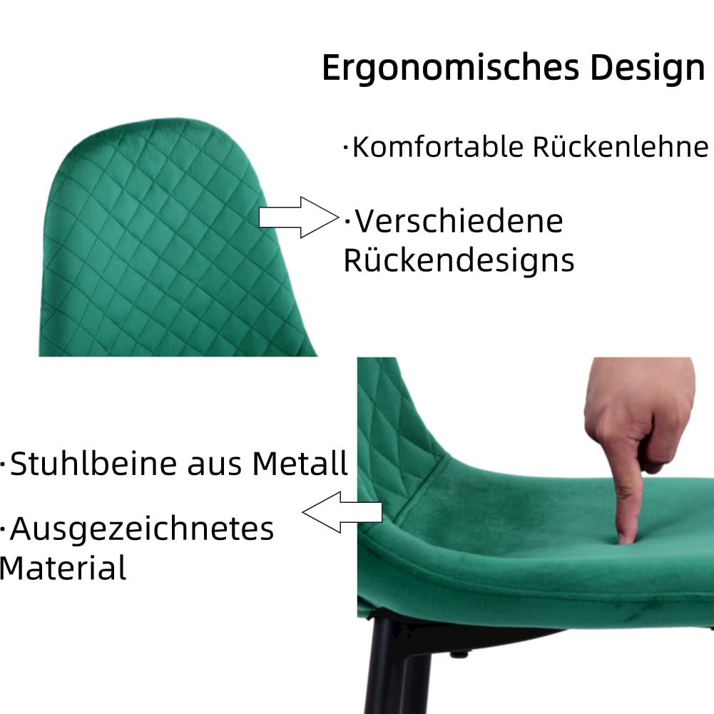 GOLDFAN Dining Table with 4 Chairs Dining Table Round Glass Kitchen Table Dining Room Chair Velvet 80 cm Green