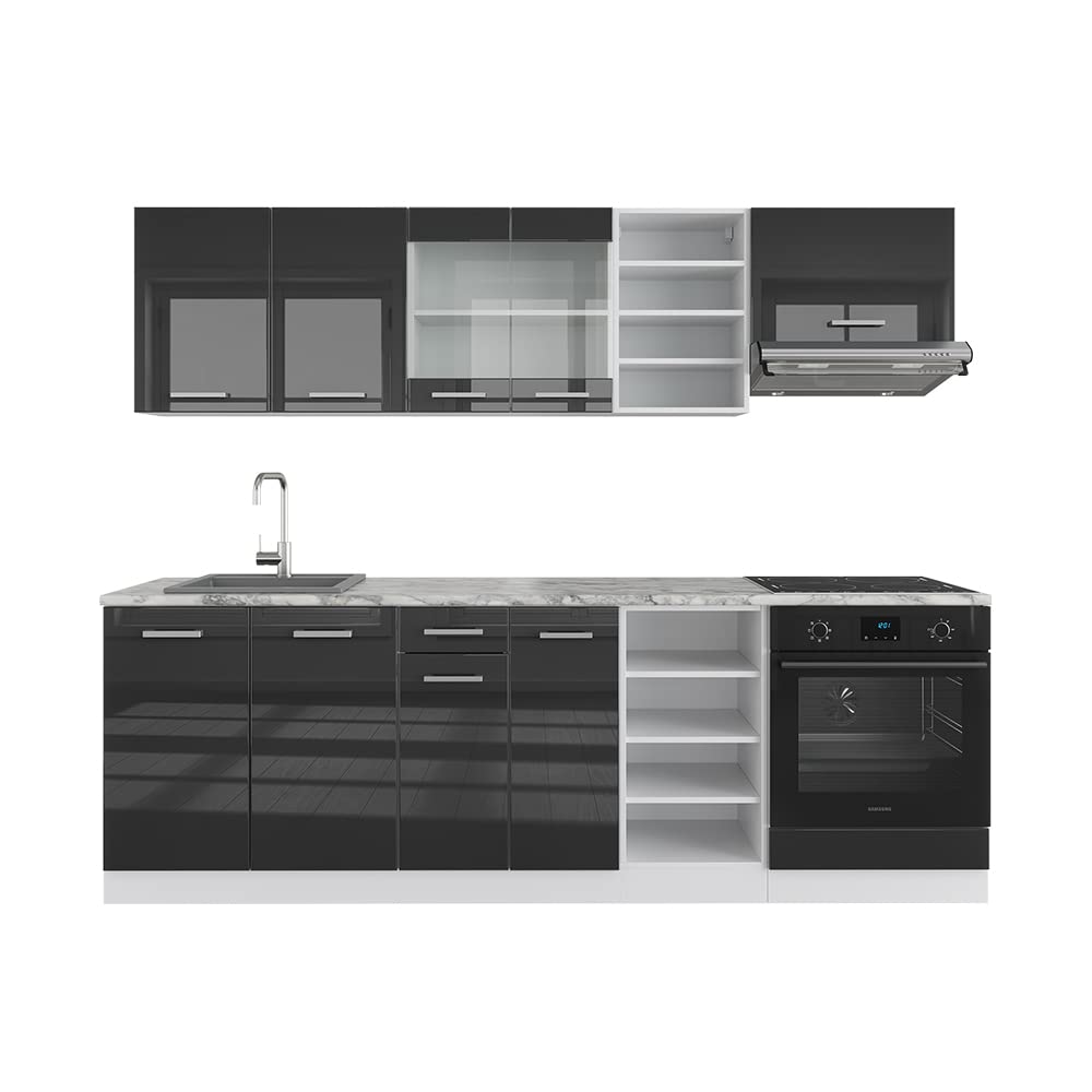 Vicco Küchenzeile R-Line, Küchenblock, Blau-Grau/Weiß, 240 cm ohne Arbeitsplatte
